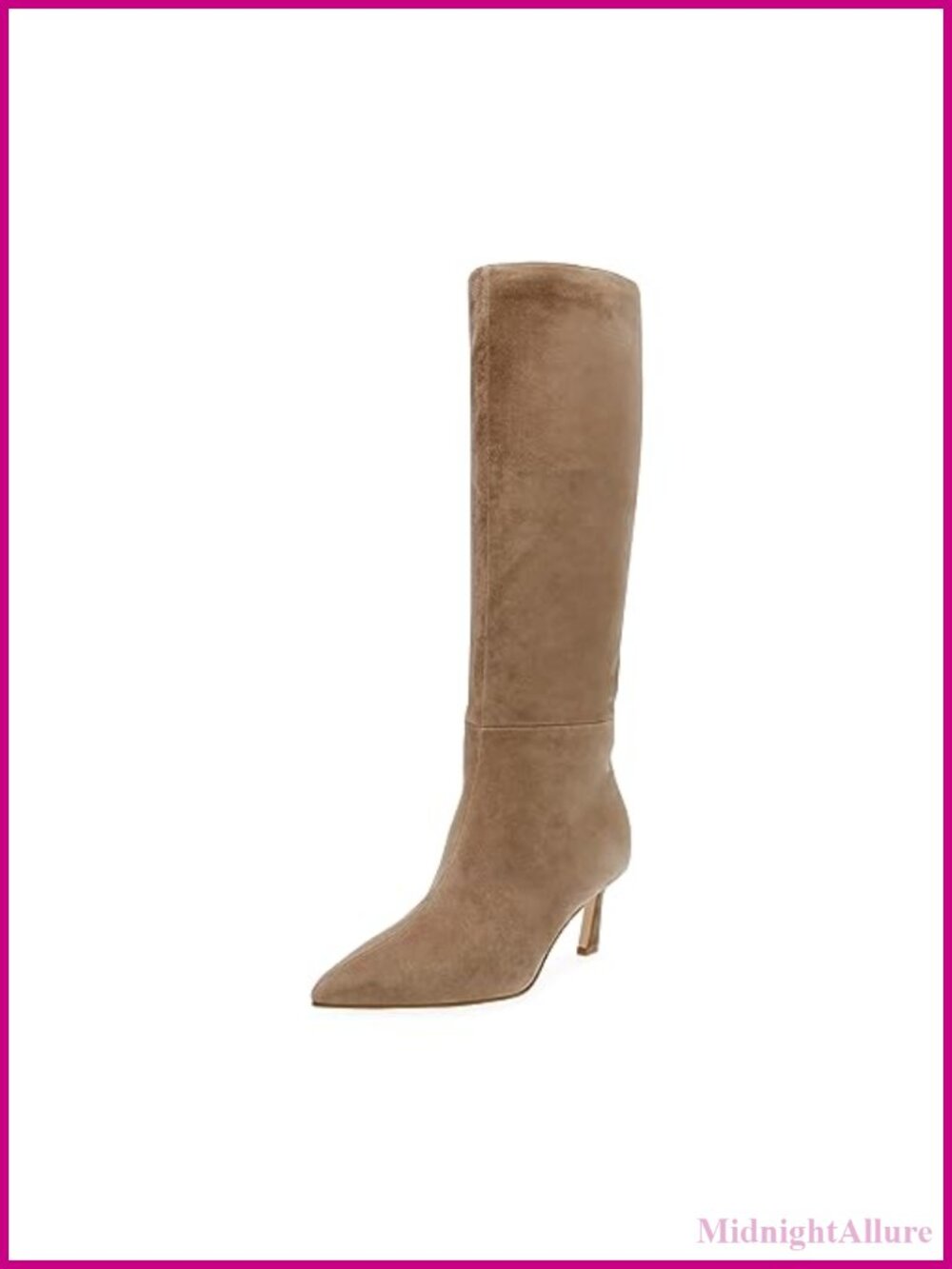 Suede Pointed Toe Knee High Pull On Boot Kitten Heel